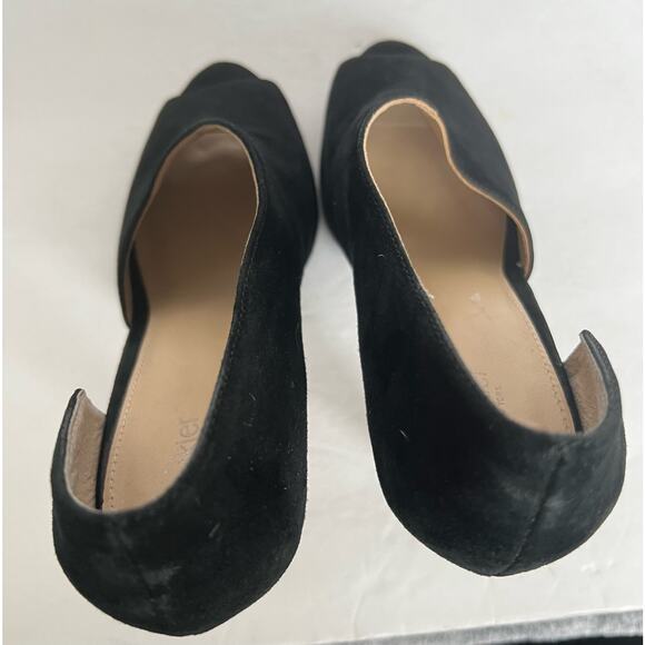 BOTKIER Black Adelia Asymmetric D’Orsay Peep Toe Suede Stiletto Pumps Size 8M - Picture 6 of 10